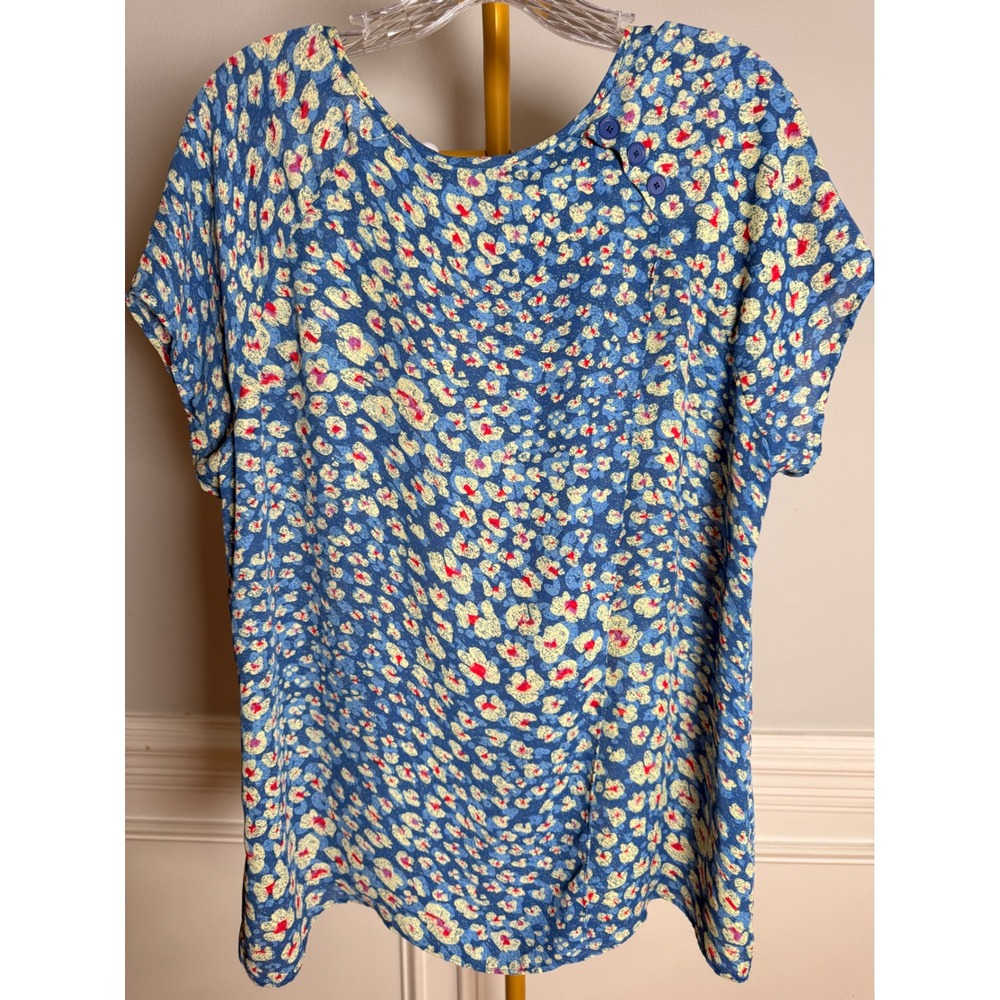 Cabi Blouse Women Large Blue Polyester Floral Animal Print Button Shoulder - Picture 3 of 7